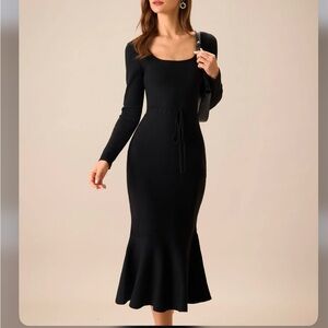 RIHOAS Women's Black Square Neck Mermaid Sweater Maxi